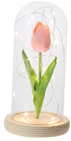 TOPBATHY Dekorative LED Tulpenlampe mit Glaskuppel LED Licht Tulpe aus Langlebigem Material Romantische Innenraumdekoration für Schreibtisch und Wohnbereich