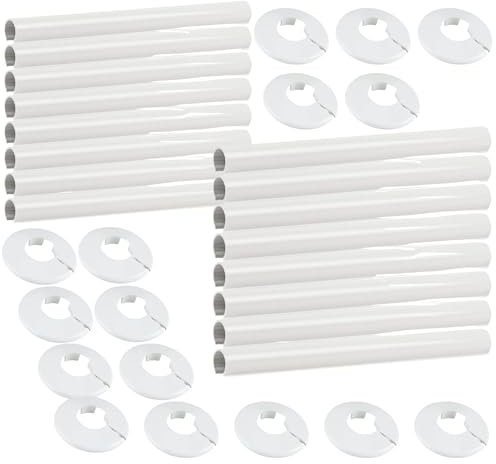 8X White Plastic Radiator Pipe Covers & Collars - 15mm, Set of 8 Pipe Covers & Collars, Easy Snap-On Installation, Heat-Resistant, Perfect for Radiator, Heating, Water, Gas, or Drain Pipes (16)