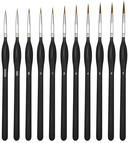 11 Stück Feiner Detail Pinsel Set, Miniatur Pinsel,Extra Feine Pinsel Pinselset Acrylfarben Malen für Acryl Aquarell Modellbau Ölfarben Wasserfarben Miniaturen (Schwarz)