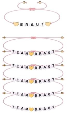 OUDQFCJ 6 Stück Team Braut Armbänder Set,Jga Armbänder Team Bride Frauen Deko Junggesellinnenabschied,Junggesellenabschied Frauen Poltern,Hen Bachelorette Party Accessoires Rosa