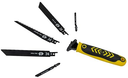 C.K Tools Multi Hand Saw 6pc Kit, Universal Quick Change Handsaw with 5 Blades for Wood, Metal, Plasterboard & Plastic, Reciprocating Jab Sawing Set, Garden Cutter Tool, Recip Drywall Saw CK T0820A