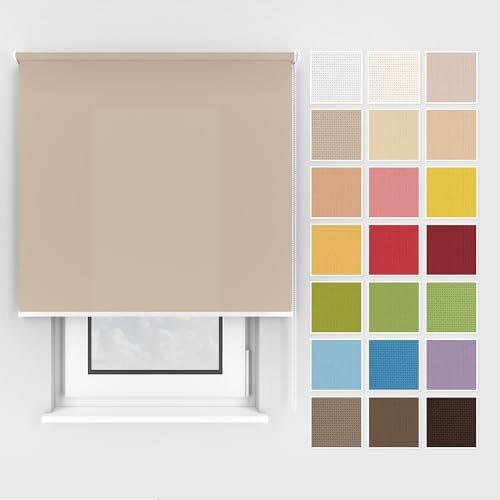 Estika Rollo mit Bohren Deckenmontage und Wandmontage, Breite: 130 cm, Höhe: 150 cm, Farbe: Dunkelbeige, 25 Stoff Farben, Fenster rollos für innen, Sichtschutz für Fenster und Balkontür