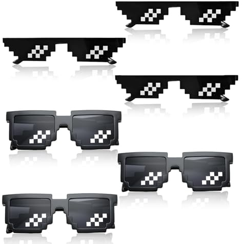 DIYCUT 6er Set Mosaik Brille, Pixel Sonnenbrille, MLG Brille Spielzeug, Pixelbrille Unisex, Meme-Accessoires, Comic-Design, für Cosplay, Karneval, Halloween, JGA, Party Zubehör