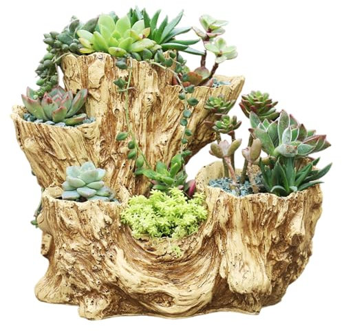 HWXZUUO Planteur en Bois flotté, Planter Rustique en résine irrégulière, Pots de souche de Bois d'imitation créative pour Herbe, Fleur, Fraise, Petites Plantes