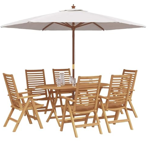 vidaXL Garten Essgruppe 7 pcs Braun Massivholz Teak, Moderne Garten-Essgruppe, Teakmöbel für draußen, Tisch und Stühle für die Terrasse, gemütliches Lounge-Feeling