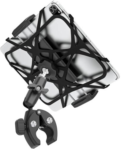 LYFPOOM Metall Motorrad Fahrrad Tablet Halterung [Langlebig & Robust​​], Universal 360-Grad-frei drehbar​ Lenker Tablet Halterung, für 4-12,9 Zoll Handy & Tablet, iPad Pro/Air/Mini, Galaxy, iPhone