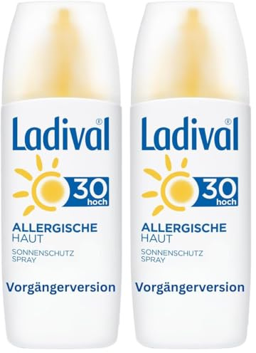 Ladival Allergische Haut Sonnencreme Spray LSF 30 – Parfümfreies, Sonnenspray für Allergiker – ohne Farb- und Konservierungsstoffe, wasserfest – 1 x 150 ml (Packung mit 2)