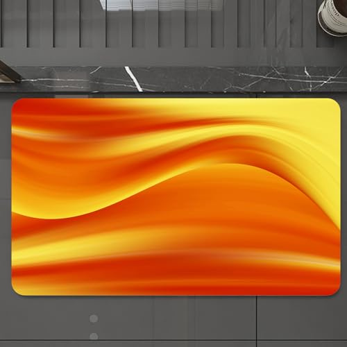 EMCLKS Badteppich rutschfeste,weicher Badezimmerteppich Badematte Badvorleger für Dusche,Badewanne und Toilette,Dynamische Wirbel in Orange und Gelb, fließende Wellen erzeugen EIN nahtloses,60x90 cm
