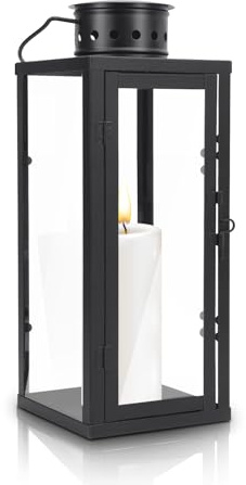 Gugxiom Laternen Schwarz, Gartenlaterne Deko für Kerze, Kerzenlaterne Groß Outdoor, Windlicht Metall Deko für Wohnzimmer, Balkon, Garten & Indoor(35 × 13.5 × 13.5 cm)