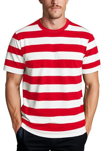 Zengjo Mens Striped T Shirt Short Sleeve Cotton Spandex Crew Neck Top Men