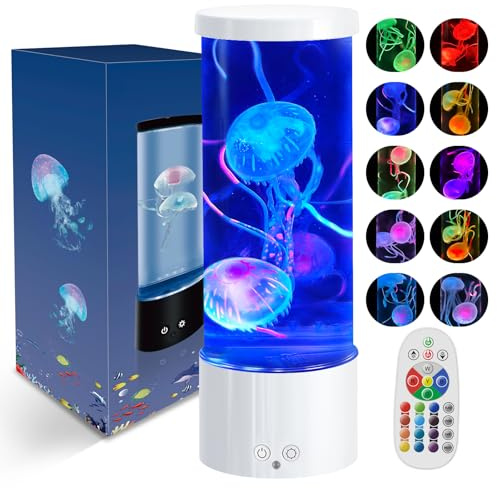 AONESY Jellyfish Lamp, Jelly Fish Lights Lamp with 17 Colours & 4 Modes, Aquarium Night Light Jellyfish Lamps, Sensory Mood Light for Relax-White