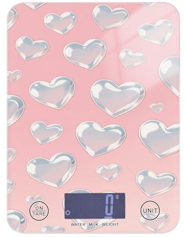 Bilancia digitale impermeabile per alimenti, 5 kg/5 g, romantica, con cuore argentato, bilancia digitale da cucina con 4 unità per fare sapone espresso dieta (batterie non incluse) báscula para pesar