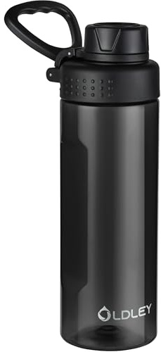 OLDLEY 600ml/20oz Water Bottle BPA Free Tritan Clear Water Bottle with Screw Lid & Carry Loop Reusable Leakproof Drinking Bottle for Sports, Gym, School, Outdoor (Black)