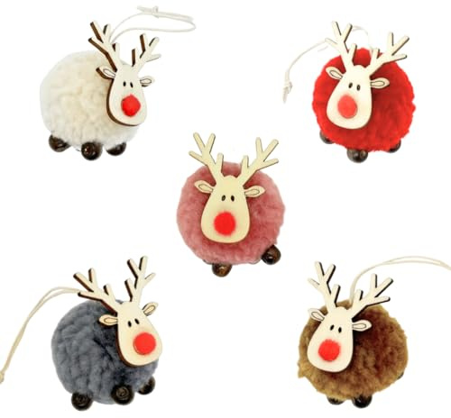 BoBoU Weihnachtsschmuck Bunte Rentier 5er-Set aus Holz und Filz Weihnachtliche Baumanhänger Weihnachtsbaumschmuck Weihnachtsbaum Deko Anhänger Weihnachtsdekoration Dekoration (Rentier 5er-Bunt)
