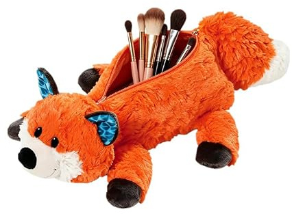 Trousse de maquillage en peluche de dessin animé – Trousse de maquillage multi-usage douce et pelucheuse pour femme, grande trousse de toilette de voyage, jolie trousse à crayons, idée cadeau, renard