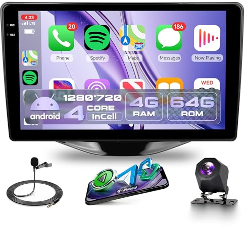 4G+64G Wireless Carplay Android Autoradio für Toyota Aygo Peugeot 108 Citroen C1 2015-2020 9 Zoll Incell Touchscreen Autoradio mit Android Auto GPS Navi WiFi Bluetooth FM/RDS/EQ/USB/SWC Rückfahrkamera