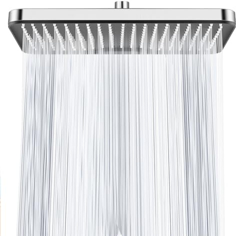 Ronvie 12 Inch Large High Pressure Water-Saving Square Rain Shower Head, Chrome Fixed Overhead Ceiling Showerhead with Adjustable Ball Joint G1/2” Universal Fitting Bathroom Easy Installation