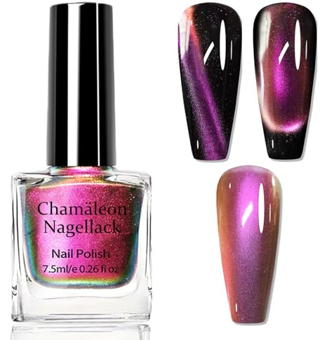 Chamäleon Cateye Nagellack Rot, schnelltrocknend mit Farbwechsel Effekt - Glitzernd & holografisch, holographischer Reflective Lasereffekt - Ohne UV Lampe, für Frauen atemberaubende Nail Art (7.5 ml)