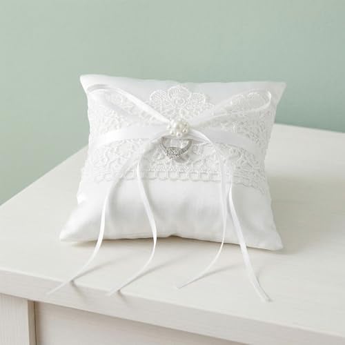 Nogeqi Ringkissen Hochzeit,Spitze Ringkissen mit Bowknot Satinband, Ringkissens Hochzeit Standesamt für Verlobung Oder Eheringe Party, Hochzeitszeremonie, Antrag