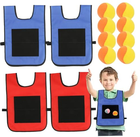 Sticky Ball Völkerball-Set – 8 Sportbälle und 4 Westen mit Riemen, interaktives Wurfzielspiel für Kinder im Freien