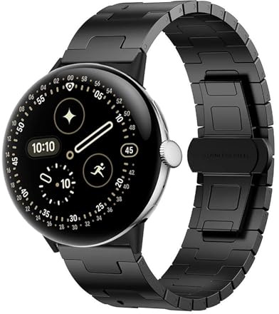 Wigento Edelstahl Armband für Google Pixel Watch 4/3 45mm, Butterflyverschluss, verstellbar, robust und elegant, Metall Uhrenarmband (Schwarz)