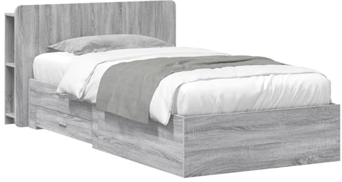 vidaXL Bettgestell mit Stauraum Grau Sonoma 80 x 200 cm Holzwerkstoff, Moderner Bettgestell, praktischer Stauraum, schickes Schlafzimmer-Upgrade, Holz, platzsparende Lösung