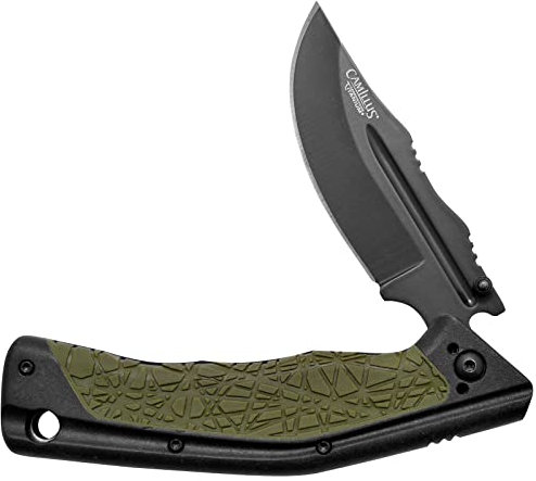 Camillus Volary Klappmesser, Titan-Carbonitrid-Stahl, 7 cm, GFN/TPE-Griff, schwarz/grün, 17,8 cm