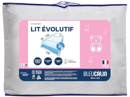 Bleu Câlin Couette enfant 140x(150+50)cm Spéciale Lit Évolutif, Couette Tempérée Extensible jusqu'à 140x200 cm, Lavable à 95°, Blanc