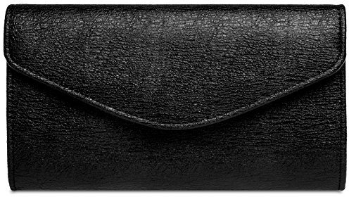 Caspar TA432 elegante Damen Clutch Tasche Abendtasche mit langer Kette, Farbe:schwarz, Größe:One Size
