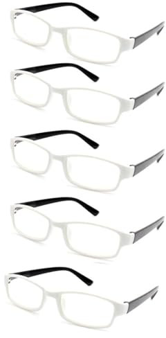 4sold The Reading Glasses Slim Readers Value 5 Pack Mens Womens White Black +3.50