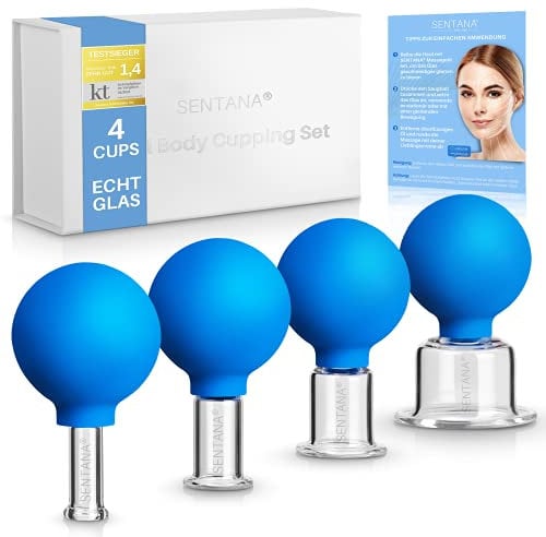 Sentana® Schröpfgläser mit Saugball [4 Stück] - Hochwertiges Schröpfglas Set aus Echtglas für jede Körperstelle - Schröpfen gegen Verspannungen und Cellulite - Schröpfset mit vier Größen