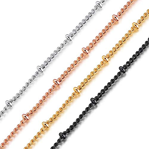 Richsteel Rosegold Damen Kette mit Kugeln 1.5mm breit 76+5cm Verlängerung Rolokette mit Schmuckbox für Damen und Mädchen