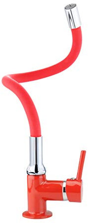 ATCO® Kaltwasserhahn Waschtischarmatur RONDO Auslauf flexibel Kaltwasser Waschbecken Armatur Standventil Wasserhahn Waschtisch Einhebel Ventil Bad Gäste-WC rot