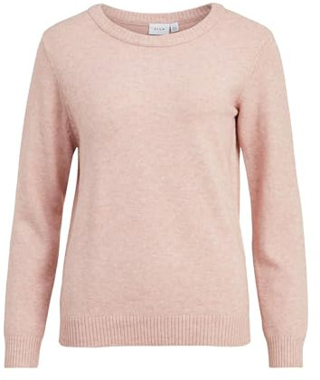 Vila Damen Strickpullover Rundhalsausschnitt O-Neck L/S Knit Top,Misty Rose/Detail:Melange,XL