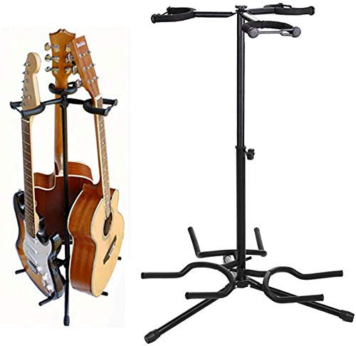 LJXiioo Dreifacher Gitarrenständer, elektrischer Akustik- und Sockelhalter, traditioneller Cradle Rest Stand, Verstellbarer Stativ mit Mehreren Gitarren