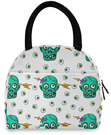 linomo Halloween Zombie Head Eyeball Lunch Bag Cooler Bag Insulated Lunch Box Tote Bag Handbag for Kids Boys Girls Womens Men