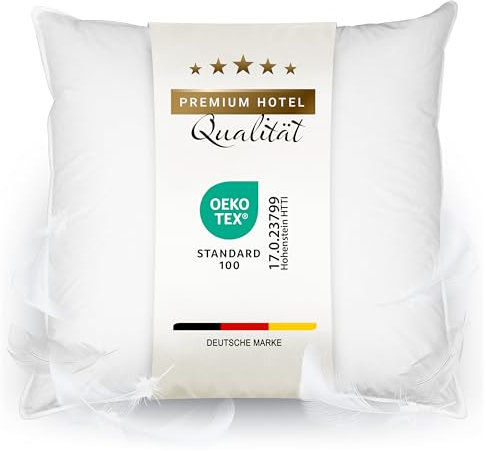 ZOLLNER Kopfkissen aus 85% Federn und 15% Daunen - Made in Germany – für Allergiker geeignet – Bezug aus hochwertiger Baumwolle - waschbar bis 60°C - 80x80 cm - Hotelqualität