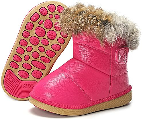 Gaatpot Stivaletti per Bambine e Ragazze Stivali da Invernale Scarpe da Neve Fodera Caldi Pelliccia Stivaletto Piatto Antiscivolo Boots Rosa 23EU = 24CN