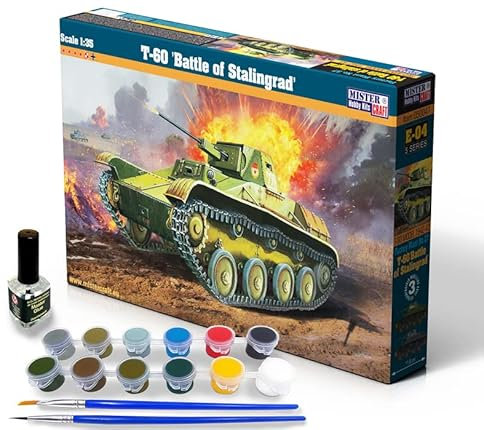 Mistercraft Modellbausatz T-60 Battle of Stalingrad Maßstab 1:35, Plastikbausatz, Bausatz zum Zusammenbauen, Inklusive Klebstoff, Kunststoffmodell, Bauanleitung, Set mit Farben, 117.2mmx65.7mm