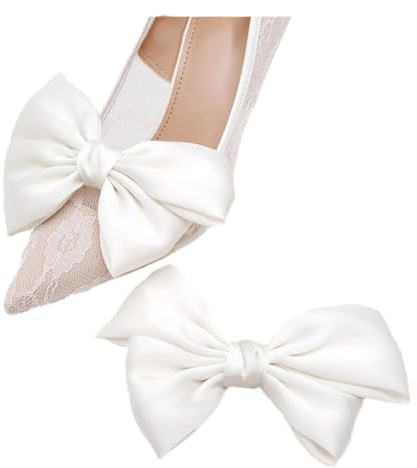 Tsangbaby 2 Pieces Wedding Bow Shoe Clips for Women, Satin Bowknot Shoe Buckles Detachable Shoes Charms Bridal Shoes Accessories for Wedding Prom Party High Heels