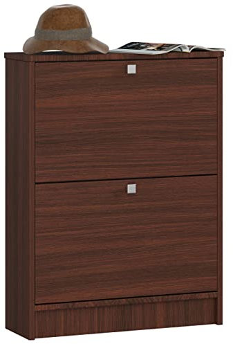 ADGO Schuhschrank mit 2 Kipptüren 60x80x20 cm, Garderobenschrank mit 2 Klappen, Schuhkipper, Schuhkommode, Schuhregal mit 2 Fächern, Schuhablagen, Schuhaufbewahrung, Schuh-Organizer (Wenge)