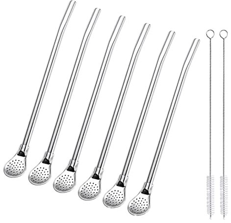 6 Pièces Cuillère à Paille en Acier Inoxydable,Pailles à Boire Cuillère à Filtre,Yerba Mate Bombilla,Pailles en Métal Réutilisables Pour Jus Smoothies 18cm