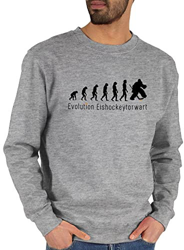 Shirtracer Sweater Pullover Sweatshirt Herren Damen - Entwicklung und Outfit - Eishockeytorwart Evolution - XXL - Grau meliert - Hockey Baby Eishockey Eishockey-Fanartikel Icehockey Geschenk Spieler