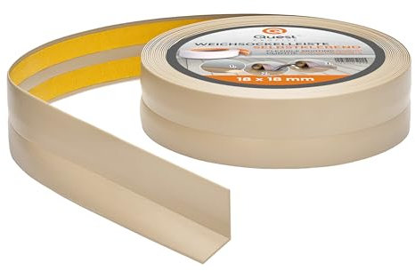 Quest Plinthe Souple Autoadhésive - 18 mm x 18 mm - Plinthe en PVC de finition pour cuisine, salle de bain - Flexible, Etanche, Décorative, Résistant aux UV - 20 mètres, Beige