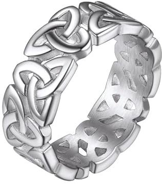 Richsteel Dreifaltigkeit Knot Fingerring für Damen Mädchen 7.5mm breit Keltischer Knot Ring Ehering Partnerring Ewigkeitsring mit Geschenkebox für Geburtstag Vatertag Weihnachten