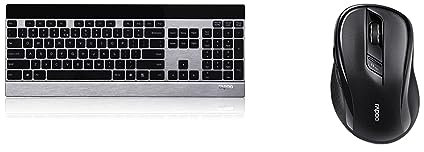 Rapoo E9270P kabellose Tastatur, 5 GHz Wireless via USB, flaches Aluminium Design, Full-Size, Multimedia-Touch Tasten, DE-Layout, schwarz/Silber & M500 Silent kabellose Multi-Mode Maus, schwarz