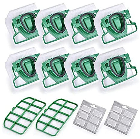 AVIDYA Para VK200 FP200 Piezas para Kobold Bolsa de Aspiradora Filtro de Repuesto 8 Bolsas VK200 + 2 Filtros HEPA + 12 Fragancias