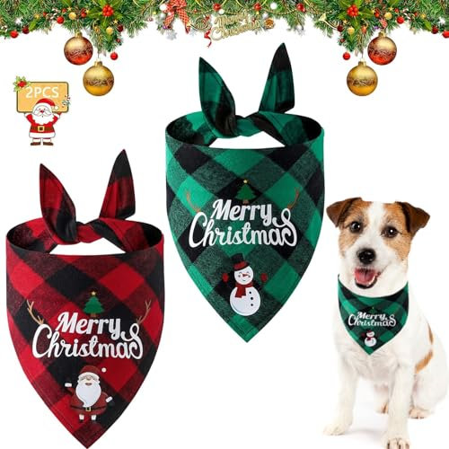 2 Stück Weihnachten Haustier Bandanas, Hunde Bandana, Hundehalstuch, Halstuch Hund, Hunde Geburtstag Bandana Lätzchen, Dreieck Haustier Lätzchen für Kleine und Mittlere Hunde Geburtstagsgeschenk (A)