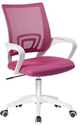 KAYELLES Chaise de Bureau Ergonomique, siège Textile Mesh Respirant, Soutien Lombaire, Assise rembourrée, Hauteur réglable, pivotant 360°, accoudoirs, roulettes Souples Flag-E (Rose Blanc)