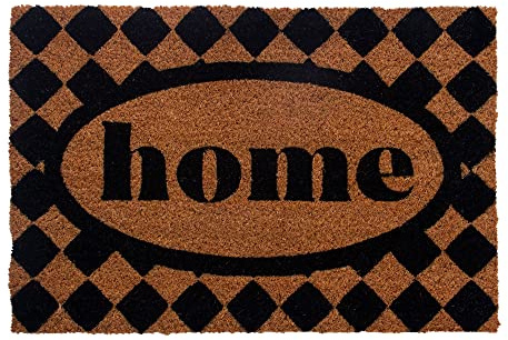 Entryways Karierte Kokosfußmatte „Home“, 40 cm x 60 cm x 15 mm